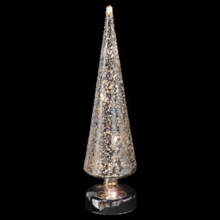 BDX058 TALL GLASS SILVER LIT TREE