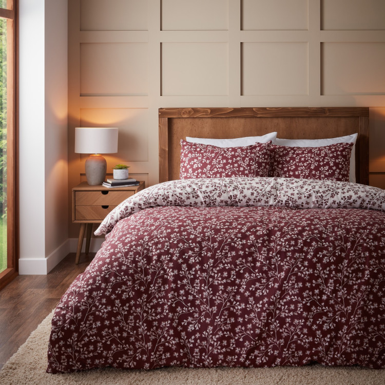 BRUSHED GRACE FLORAL LEAF RED DOUBLE DUVET