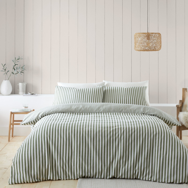 BRUSHED STRIPE GREEN DOUBLE DUVET SET