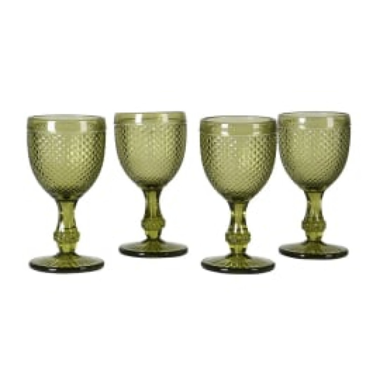 JGB427 SET OF 4 OLIVE WHITE BWINE GLASSES