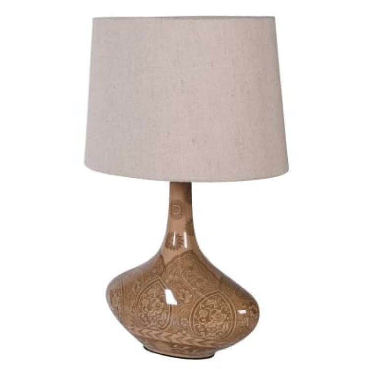 JNC404 BROWN FLORAL LAMP W/SHADE