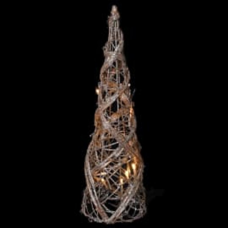 MJF052  SM RATTAN CONE TREE W/LIGHTS